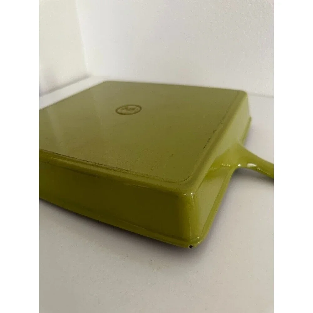 11” Mario Batali Green Enameled Cast Iron Grill Pan Panini Press with Lid Logo